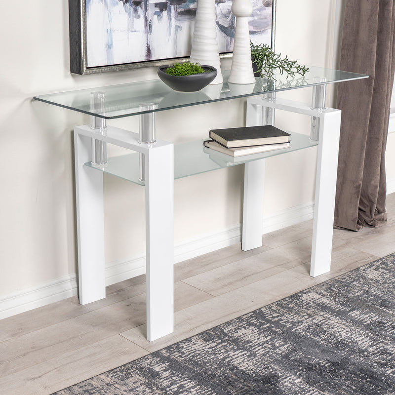 Dyer Rectangular Glass Top Sofa Table With Shelf White - Theo's Factory Direct Mattress & Furniture (Columbus, OH)