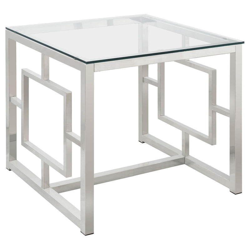 Merced Square Tempered Glass Top End Table Nickel - Theo's Factory Direct Mattress & Furniture (Columbus, OH)