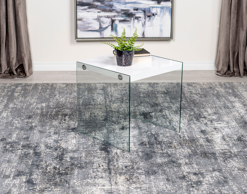 Opal Square End Table With Clear Glass Legs White High Gloss - Theo's Factory Direct Mattress & Furniture (Columbus, OH)