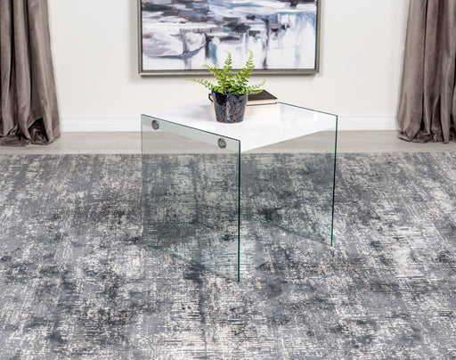 Opal Square End Table With Clear Glass Legs White High Gloss - Theo's Factory Direct Mattress & Furniture (Columbus, OH)