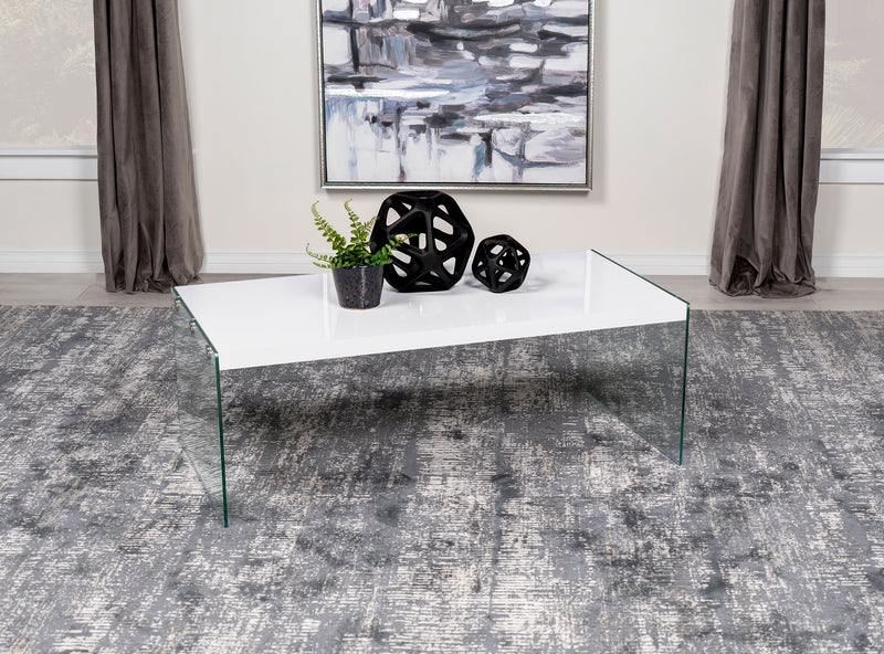 Opal Rectangular Coffee Table With Clear Glass Legs White High Gloss - Theo's Factory Direct Mattress & Furniture (Columbus, OH)