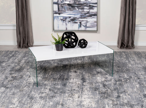 Opal Rectangular Coffee Table With Clear Glass Legs White High Gloss - Theo's Factory Direct Mattress & Furniture (Columbus, OH)