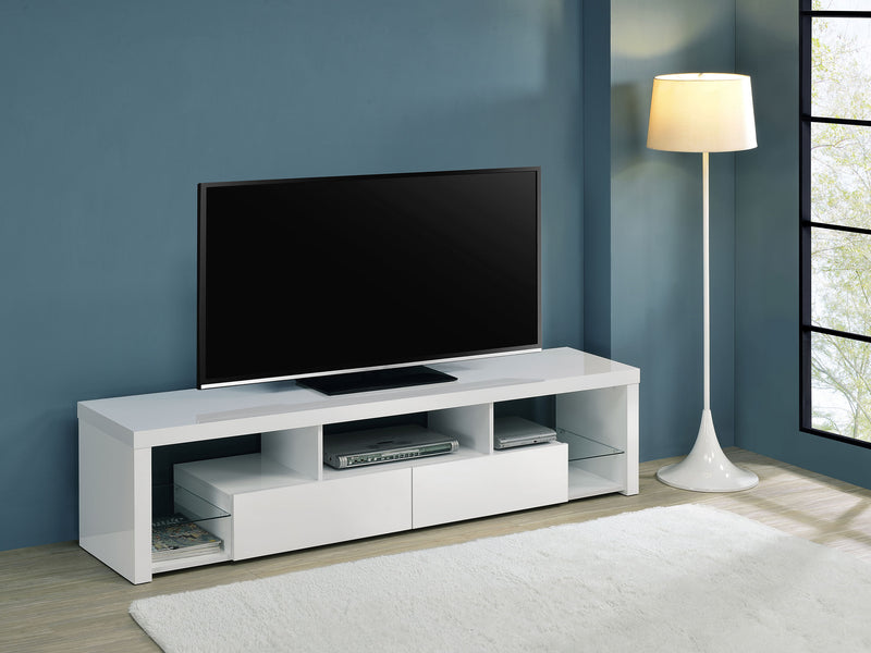 Jude 2-drawer 71" TV Stand With Shelving White High Gloss - Theo's Factory Direct Mattress & Furniture (Columbus, OH)
