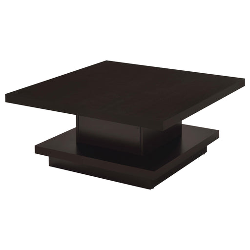 Reston Pedestal Square Coffee Table Cappuccino - Theo's Factory Direct Mattress & Furniture (Columbus, OH)
