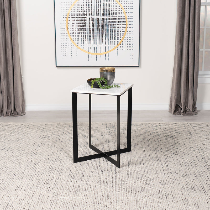 Tobin Square Marble Top End Table White and Black - Theo's Factory Direct Mattress & Furniture (Columbus, OH)