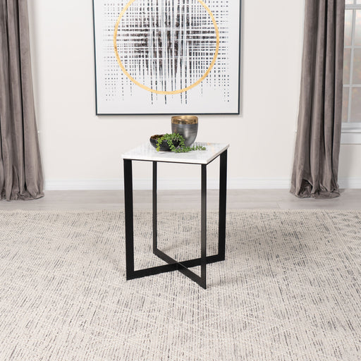 Tobin Square Marble Top End Table White and Black - Theo's Factory Direct Mattress & Furniture (Columbus, OH)