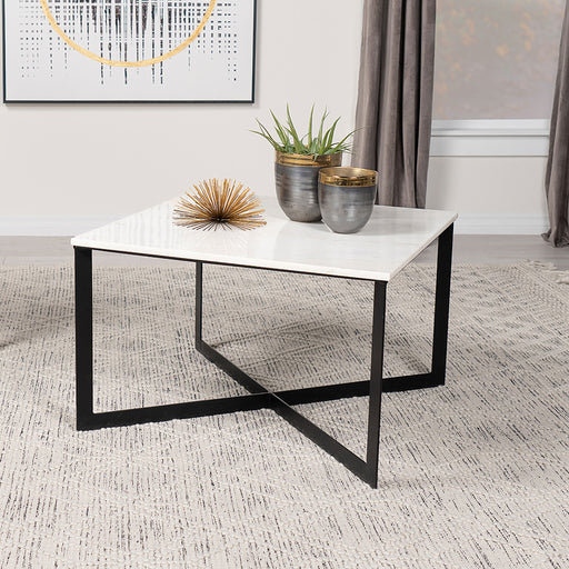 Tobin Square Marble Top Coffee Table White and Black - Theo's Factory Direct Mattress & Furniture (Columbus, OH)