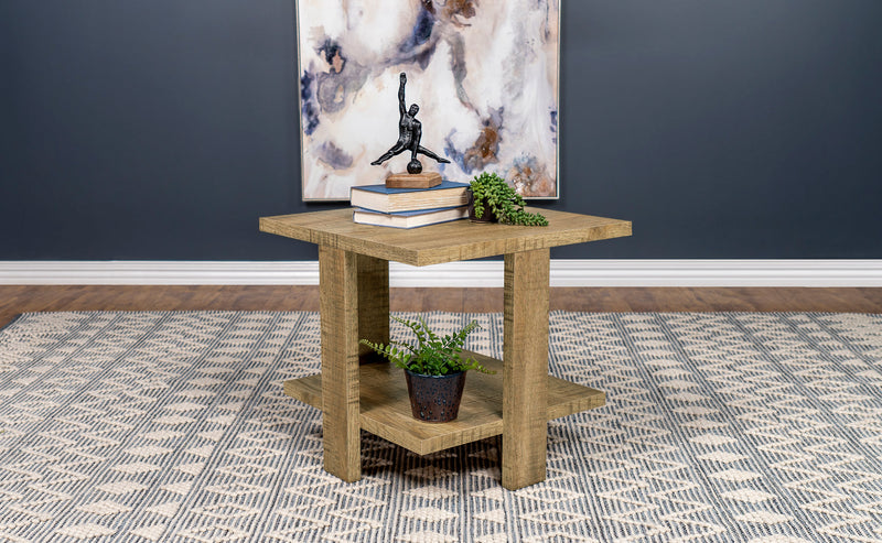 Dawn Square Engineered Wood End Table With Shelf Mango - Theo's Factory Direct Mattress & Furniture (Columbus, OH)