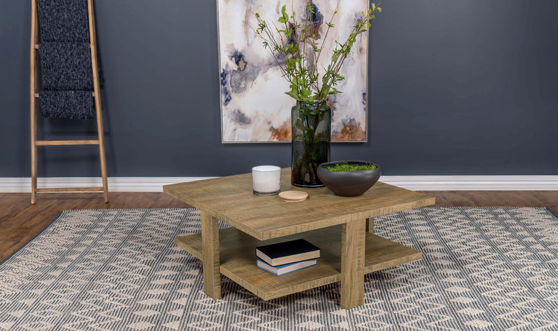 Dawn Square Engineered Wood Coffee Table With Shelf Mango - Theo's Factory Direct Mattress & Furniture (Columbus, OH)