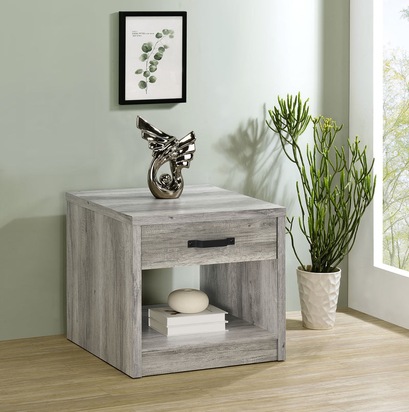 Felix 1-drawer Square Engineered Wood End Table Grey Driftwood - Theo's Factory Direct Mattress & Furniture (Columbus, OH)
