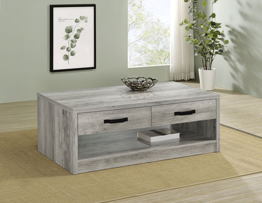 Felix 2-drawer Rectangular Engineered Wood Coffee Table Grey Driftwood - Theo's Factory Direct Mattress & Furniture (Columbus, OH)