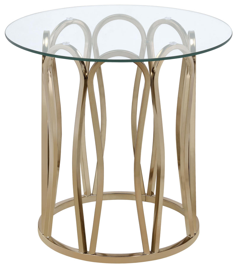 Monett Round End Table Chocolate Chrome and Clear - Theo's Factory Direct Mattress & Furniture (Columbus, OH)