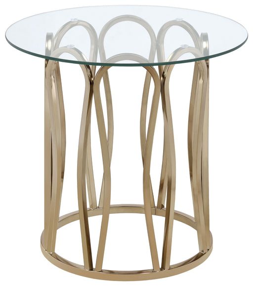 Monett Round End Table Chocolate Chrome and Clear - Theo's Factory Direct Mattress & Furniture (Columbus, OH)