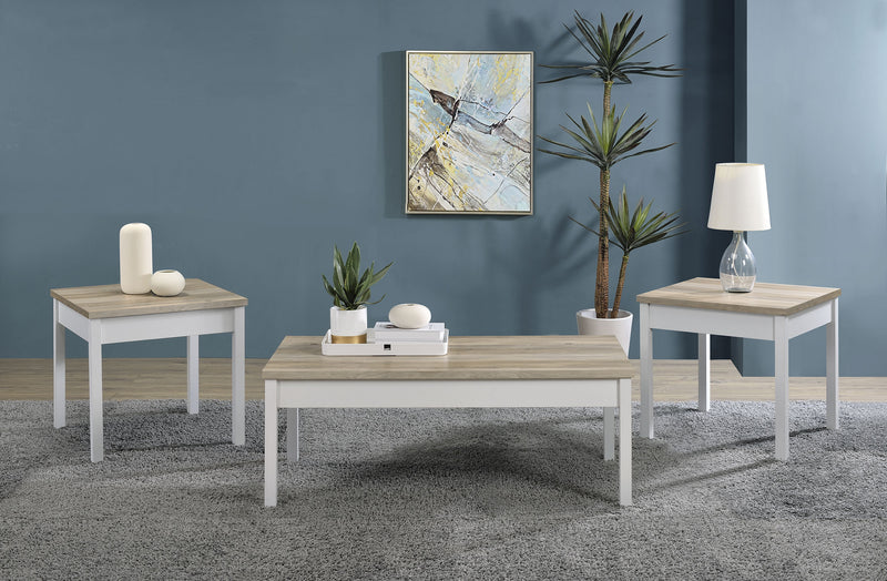 Stacie 3-piece Composite Wood Coffee Table Set Antique Pine and White - Theo's Factory Direct Mattress & Furniture (Columbus, OH)