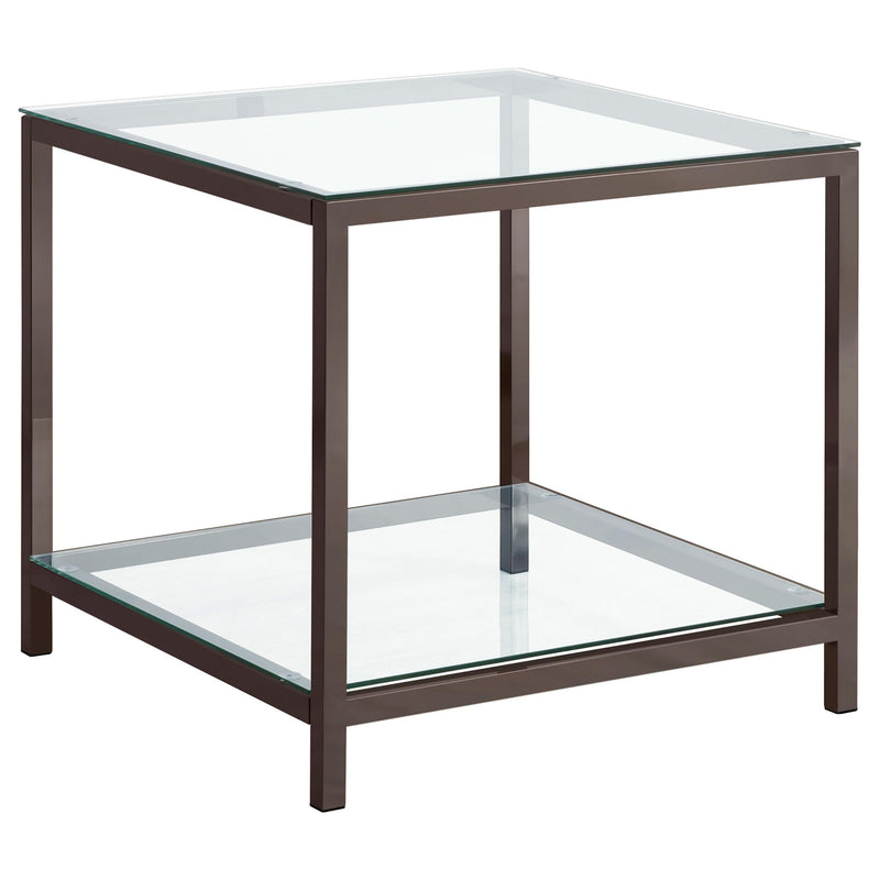 Trini End Table with Glass Shelf Black Nickel - Theo's Factory Direct Mattress & Furniture (Columbus, OH)