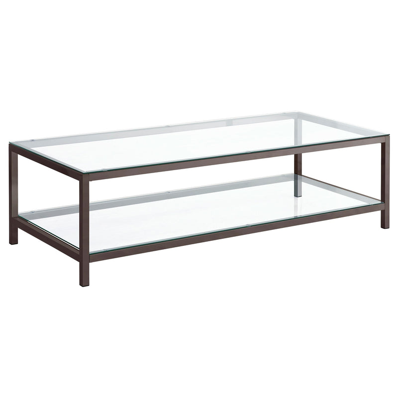 Trini Coffee Table with Glass Shelf Black Nickel - Theo's Factory Direct Mattress & Furniture (Columbus, OH)