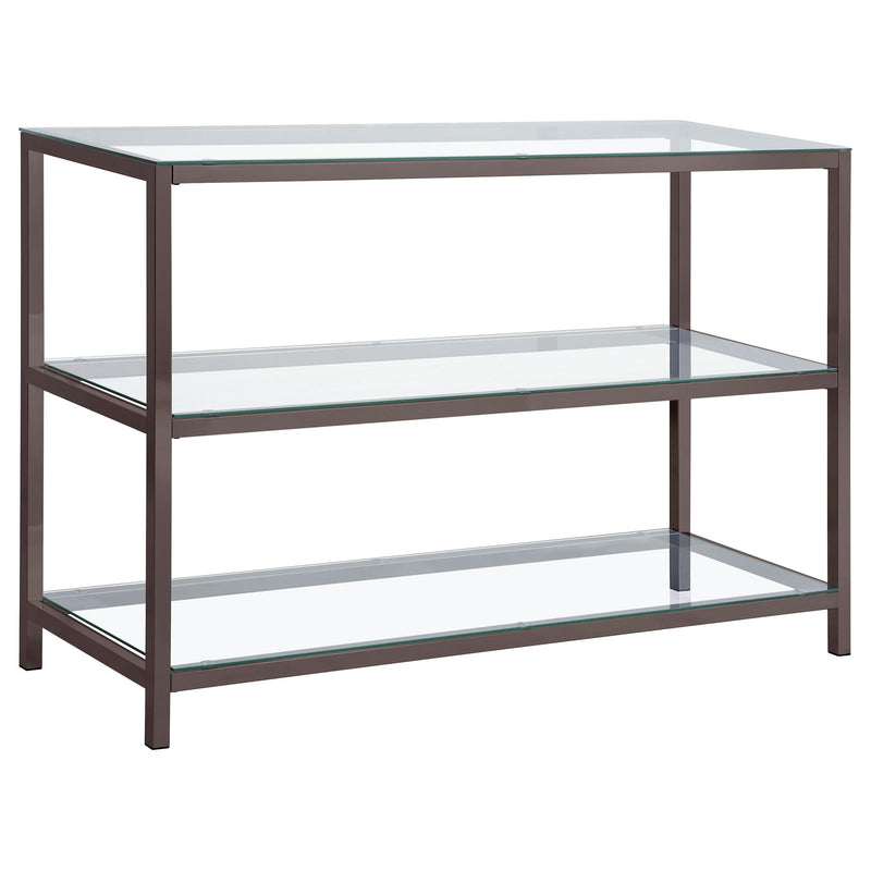 Trini Sofa Table with Glass Shelf Black Nickel - Theo's Factory Direct Mattress & Furniture (Columbus, OH)