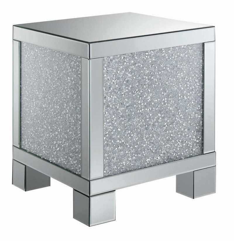 Gillian Square End Table Silver and Clear Mirror - Theo's Factory Direct Mattress & Furniture (Columbus, OH)