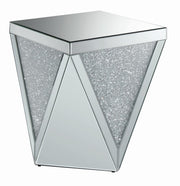 Amore Square End Table with Triangle Detailing Silver and Clear Mirror - Theo's Factory Direct Mattress & Furniture (Columbus, OH)