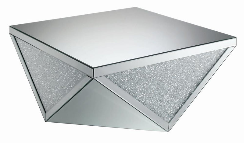 Amore Square Coffee Table with Triangle Detailing Silver and Clear Mirror - Theo's Factory Direct Mattress & Furniture (Columbus, OH)