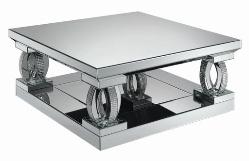 Amalia Square Coffee Table with Lower Shelf Clear Mirror - Theo's Factory Direct Mattress & Furniture (Columbus, OH)