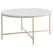 Ellison Round X-cross Coffee Table White and Gold - Theo's Factory Direct Mattress & Furniture (Columbus, OH)