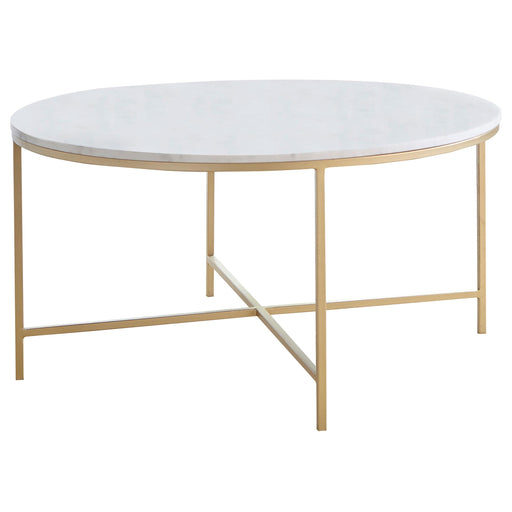 Ellison Round X-cross Coffee Table White and Gold - Theo's Factory Direct Mattress & Furniture (Columbus, OH)