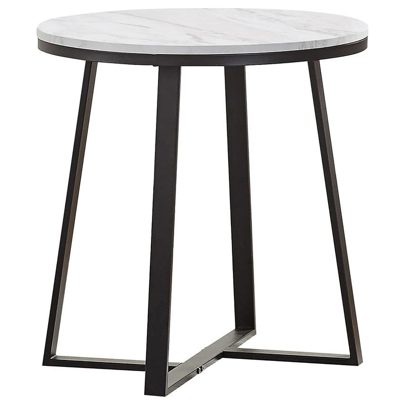 Hugo Metal Base Round End Table White and Matte Black - Theo's Factory Direct Mattress & Furniture (Columbus, OH)