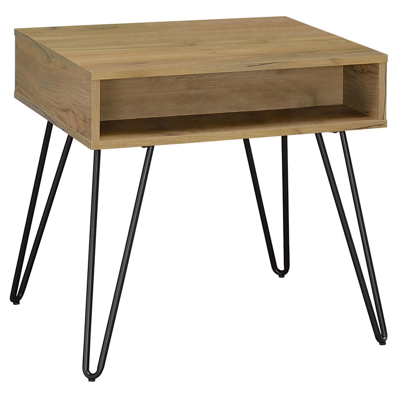 Fanning Square End Table with Open Compartment Golden Oak and Black - Theo's Factory Direct Mattress & Furniture (Columbus, OH)