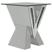 Taffeta V-shaped End Table with Glass Top Silver - Theo's Factory Direct Mattress & Furniture (Columbus, OH)