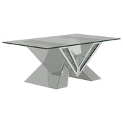 Taffeta V-shaped Coffee Table with Glass Top Silver - Theo's Factory Direct Mattress & Furniture (Columbus, OH)