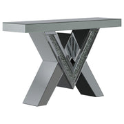 Taffeta V-shaped Sofa Table with Glass Top Silver - Theo's Factory Direct Mattress & Furniture (Columbus, OH)