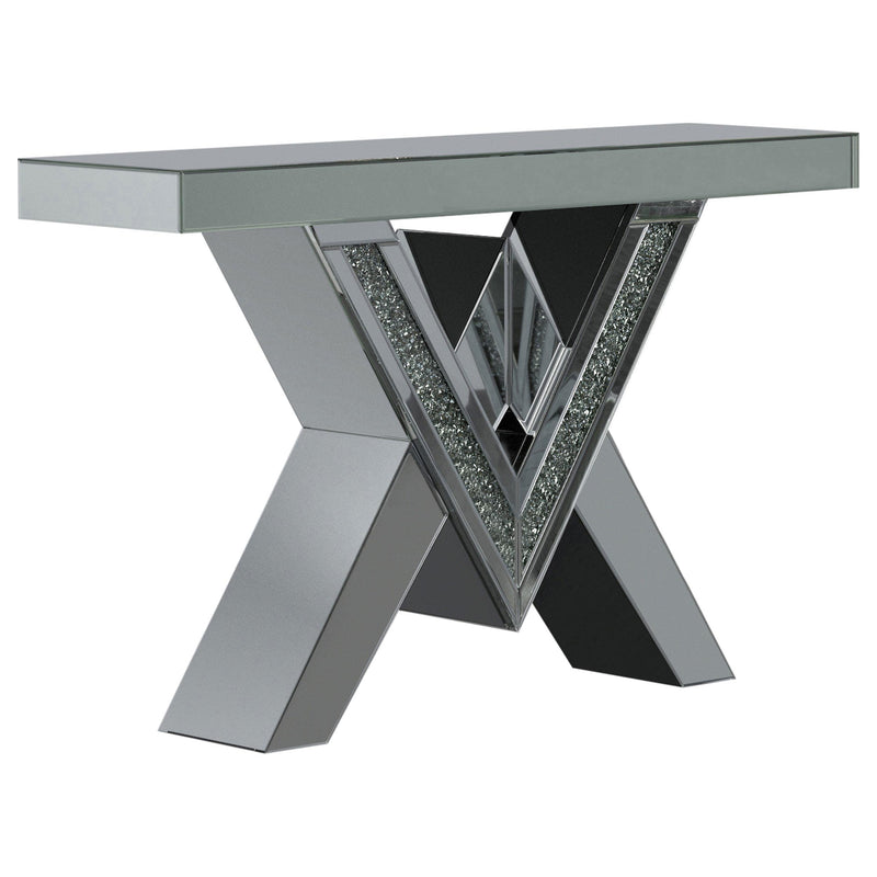Taffeta V-shaped Sofa Table with Glass Top Silver - Theo's Factory Direct Mattress & Furniture (Columbus, OH)