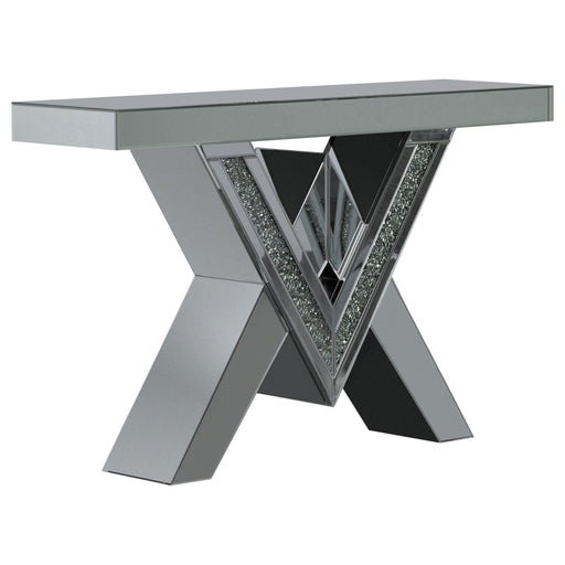 Taffeta V-shaped Sofa Table with Glass Top Silver - Theo's Factory Direct Mattress & Furniture (Columbus, OH)