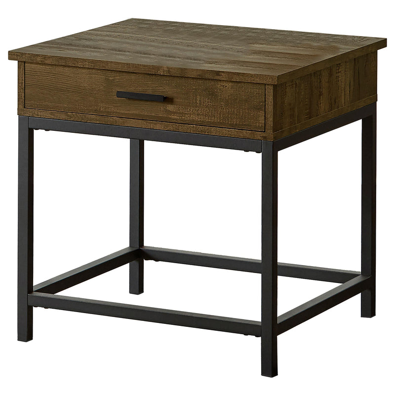 Byers Square 1-drawer End Table Brown Oak and Sandy Black - Theo's Factory Direct Mattress & Furniture (Columbus, OH)