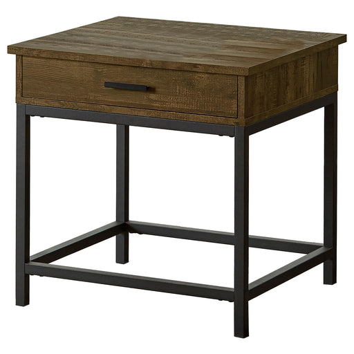 Byers Square 1-drawer End Table Brown Oak and Sandy Black - Theo's Factory Direct Mattress & Furniture (Columbus, OH)