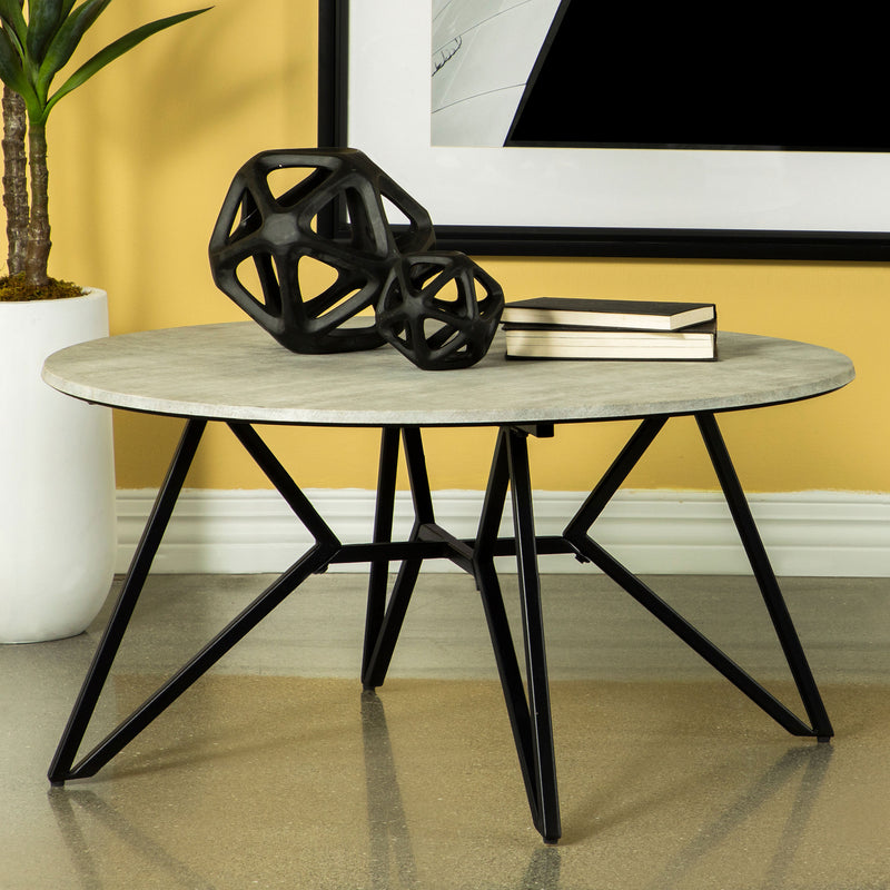 Hadi Round Coffee Table with Hairpin Legs Cement and Gunmetal - Theo's Factory Direct Mattress & Furniture (Columbus, OH)