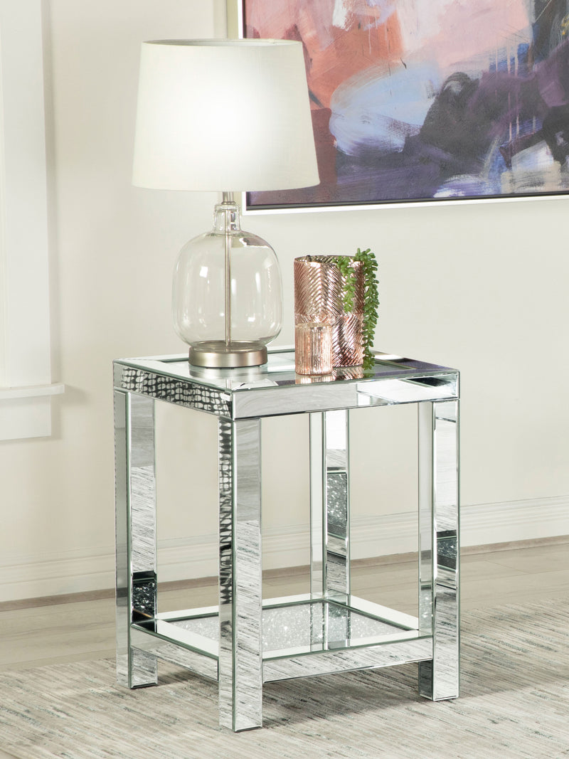 Valentina Square End Table with Glass Top Mirror - Theo's Factory Direct Mattress & Furniture (Columbus, OH)