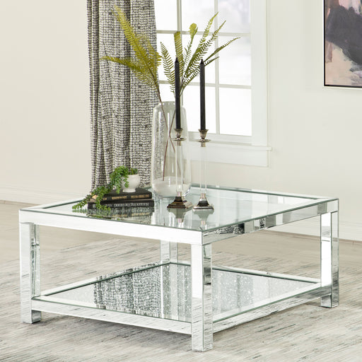 Valentina Rectangular Coffee Table with Glass Top Mirror - Theo's Factory Direct Mattress & Furniture (Columbus, OH)