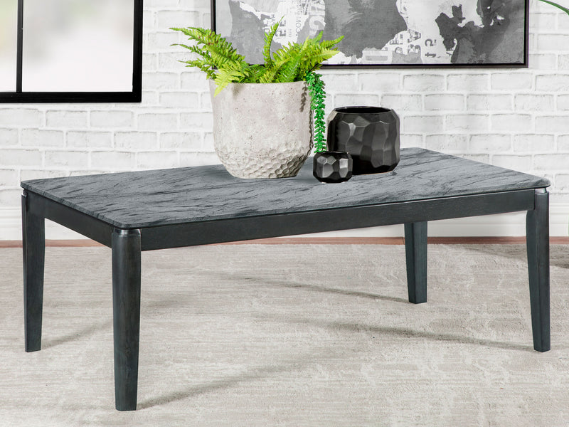 Mozzi Rectangular Coffee Table Faux Grey Marble and Black - Theo's Factory Direct Mattress & Furniture (Columbus, OH)