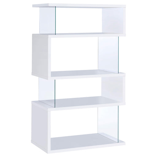 Emelle 4-tier Bookcase White and Clear - Theo's Factory Direct Mattress & Furniture (Columbus, OH)