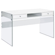 Dobrev 2-drawer Writing Desk Glossy White and Clear - Theo's Factory Direct Mattress & Furniture (Columbus, OH)