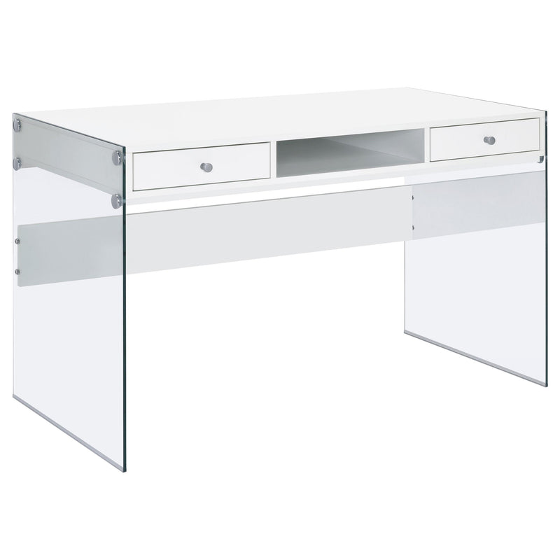 Dobrev 2-drawer Writing Desk Glossy White and Clear - Theo's Factory Direct Mattress & Furniture (Columbus, OH)