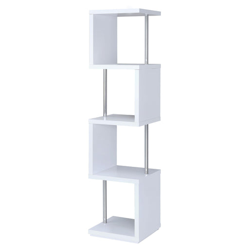 Baxter 4-shelf Bookcase White and Chrome - Theo's Factory Direct Mattress & Furniture (Columbus, OH)