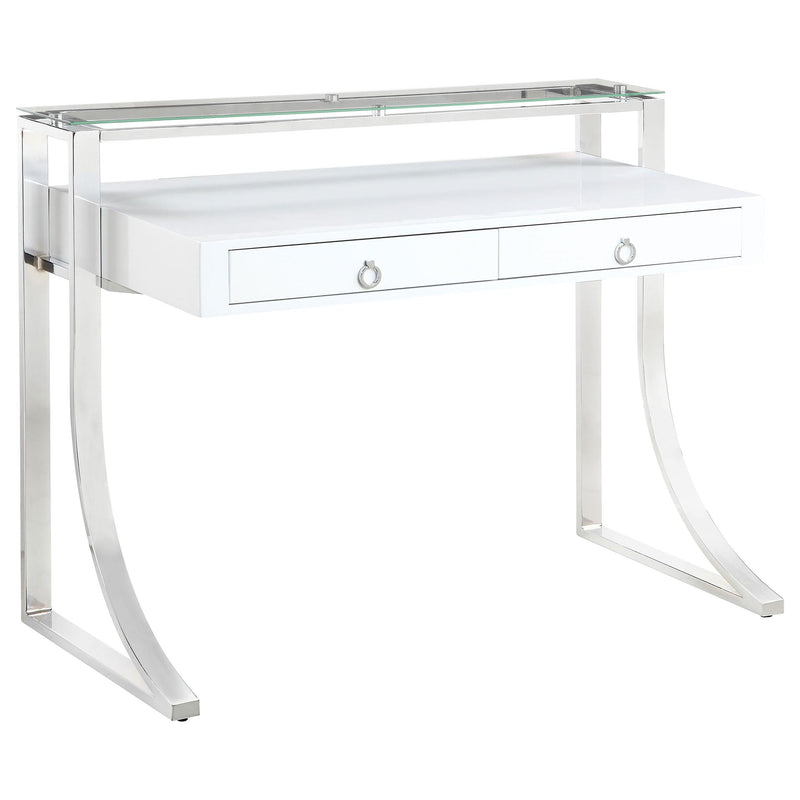 Gemma 2-drawer Writing Desk Glossy White and Chrome - Theo's Factory Direct Mattress & Furniture (Columbus, OH)