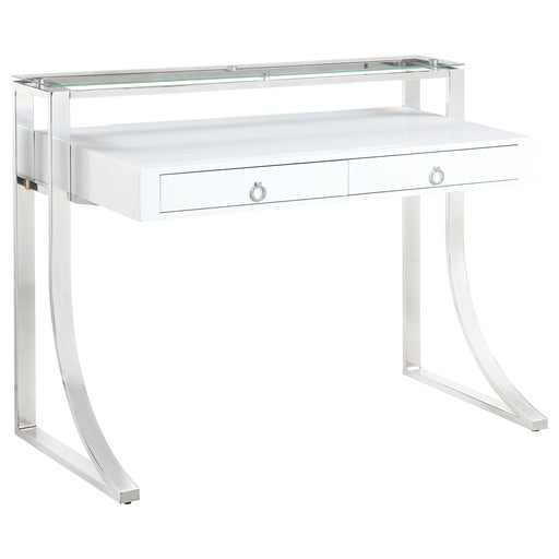 Gemma 2-drawer Writing Desk Glossy White and Chrome - Theo's Factory Direct Mattress & Furniture (Columbus, OH)