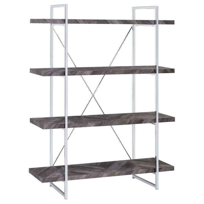 Grimma 4-shelf Bookcase Rustic Grey Herringbone - Theo's Factory Direct Mattress & Furniture (Columbus, OH)