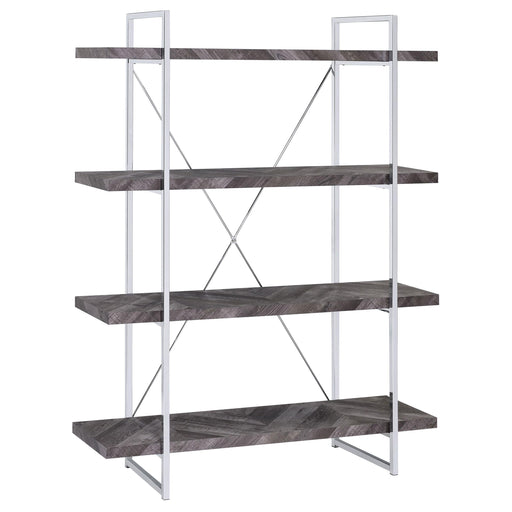 Grimma 4-shelf Bookcase Rustic Grey Herringbone - Theo's Factory Direct Mattress & Furniture (Columbus, OH)