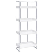 Ember 4-shelf Bookcase White High Gloss and Chrome - Theo's Factory Direct Mattress & Furniture (Columbus, OH)