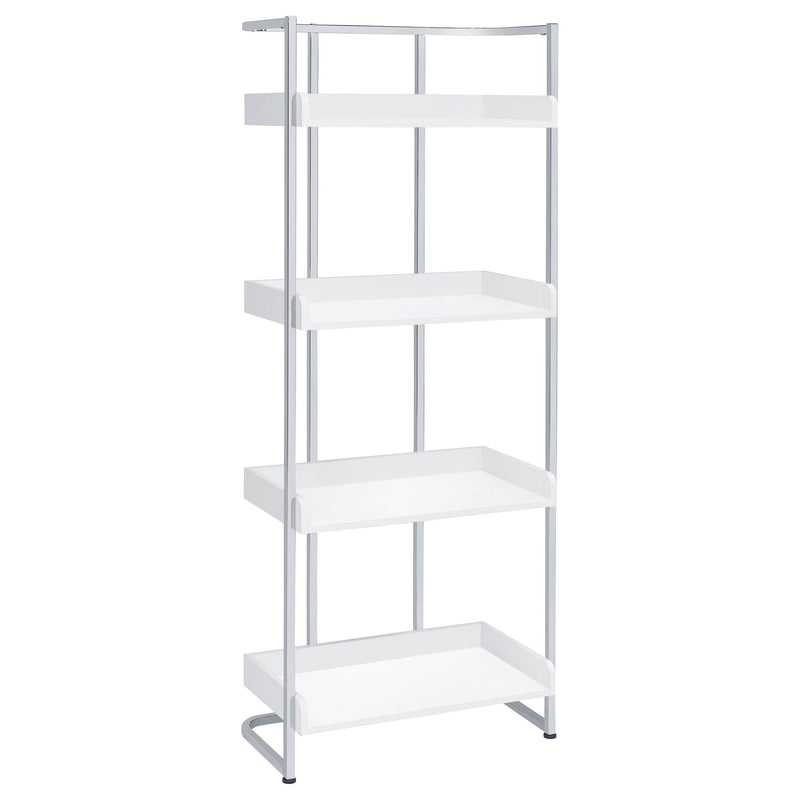 Ember 4-shelf Bookcase White High Gloss and Chrome - Theo's Factory Direct Mattress & Furniture (Columbus, OH)